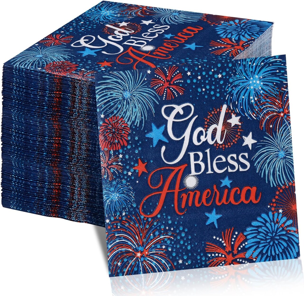 50 Pack Patriotic Cocktail Napkins Party Supplies Stars Firework 4th of JULY Paper Napkins 5'' x 5'' God Bless America Beverage Napkins for USA Themed Parties